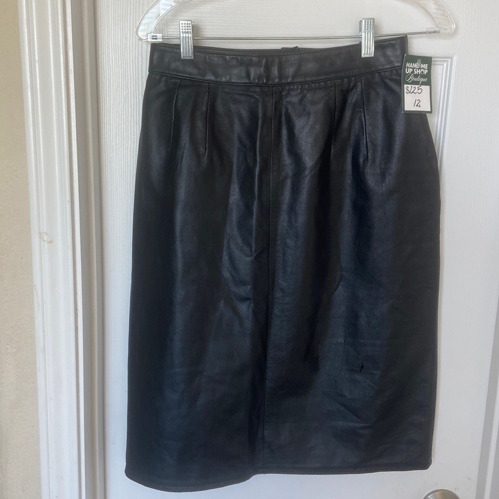 I. B. Diffusion Genuine Leather Black Pencil Skirt